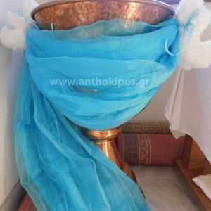 Baptism For Boy with baptismal font decoration with fabric and teddy bears