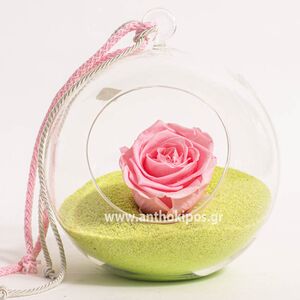 Γυάλινη μπάλα με ροζ τριαντάφυλλο που ζει για πάντα