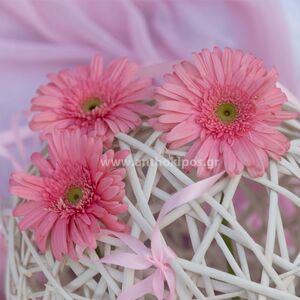 Εξωτερικός Στολισμός Γάμου με λευκές μπάλες, στεφάνια, υφάσματα και ροζ ζέρμπερες