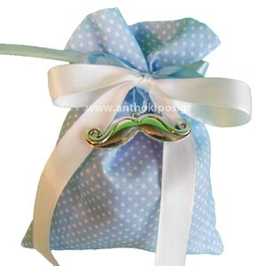 Christening Favor wonderful polka dot pouch combined with mustache motif